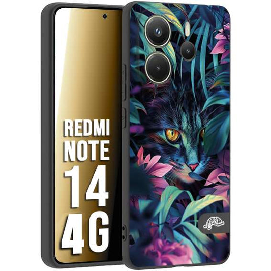 CUSTOMIZZA - Custodia cover nera morbida in tpu compatibile per Xiaomi Redmi Note 14 4G animali color giungla tropicale occhio di gatto colori vibranti disegnato