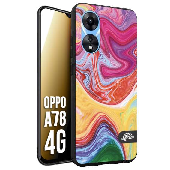 CUSTOMIZZA - Custodia cover nera morbida in tpu compatibile per Oppo A78 4G colorata fantasia vortice marmo onde verde fucsia gialla