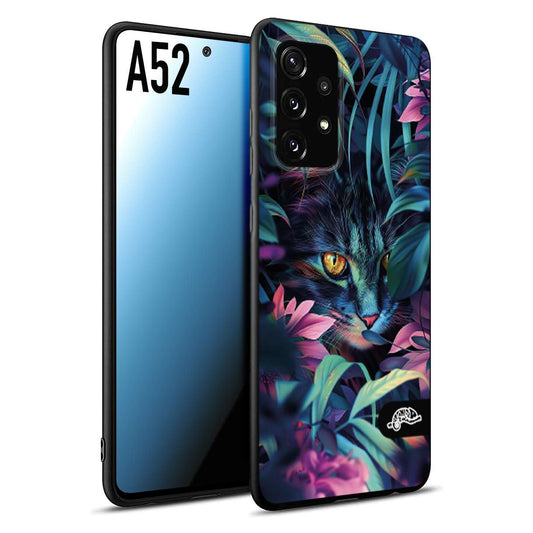 CUSTOMIZZA - Custodia cover nera morbida in tpu compatibile per Samsung A52 animali color giungla tropicale occhio di gatto colori vibranti disegnato