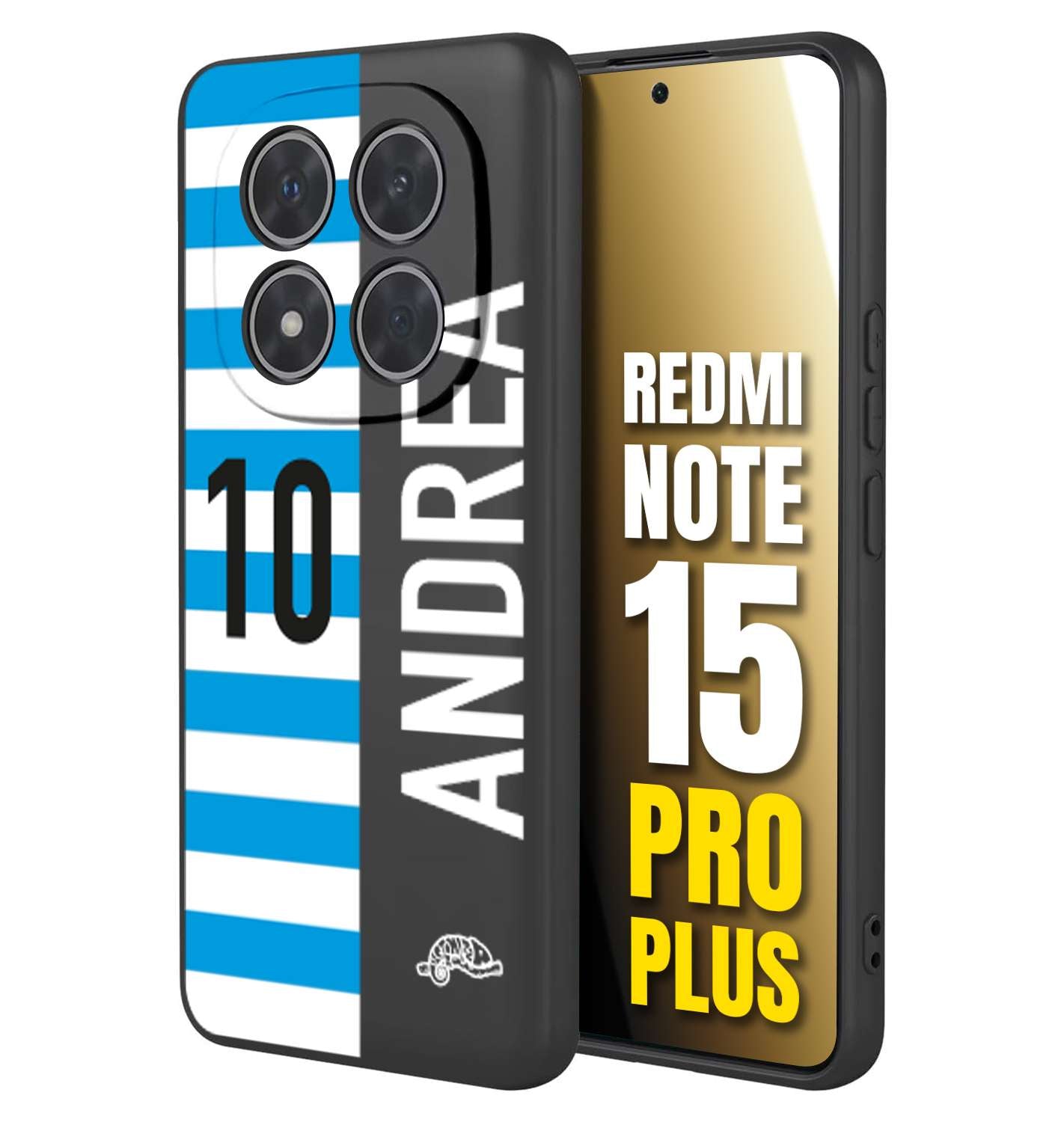 CUSTOMIZZA - Custodia cover nera morbida in tpu compatibile per Xiaomi Redmi Note 15 PRO PLUS personalizzata calcio football nome e numero calciatori biancazzurri