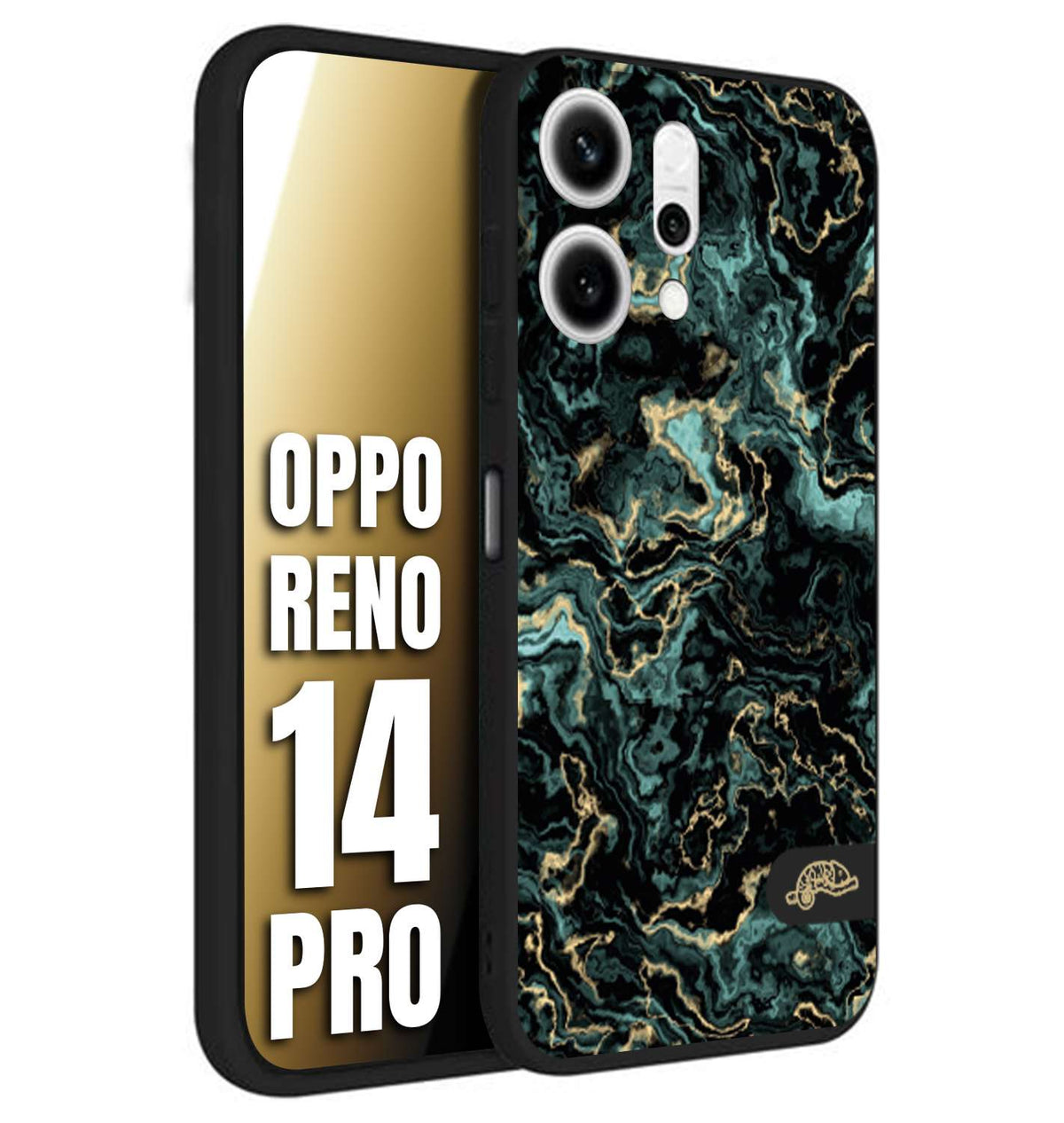CUSTOMIZZA - Custodia cover nera morbida in tpu compatibile per Oppo Reno 14 PRO effetto marmo marble verde green venature dorato pietra