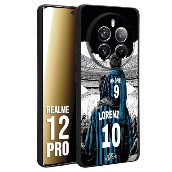 CUSTOMIZZA - Custodia cover nera morbida in tpu compatibile per Realme 12 PRO personalizzata calcio football padre e figlio calciatori nerazzurra