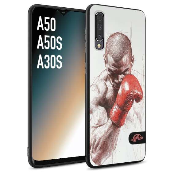 CUSTOMIZZA - Custodia cover nera morbida in tpu compatibile per Samsung A50 - A50S - A30S pugilato pugili disegno tattoo guantoni box sport primo piano