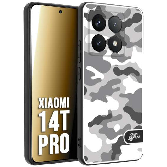 CUSTOMIZZA - Custodia cover nera morbida in tpu compatibile per Xiaomi 14T PRO camouflage mimetico militare bianco white