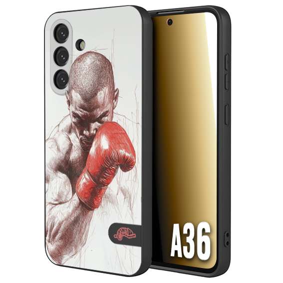 CUSTOMIZZA - Custodia cover nera morbida in tpu compatibile per Samsung A36 pugilato pugili disegno tattoo guantoni box sport primo piano