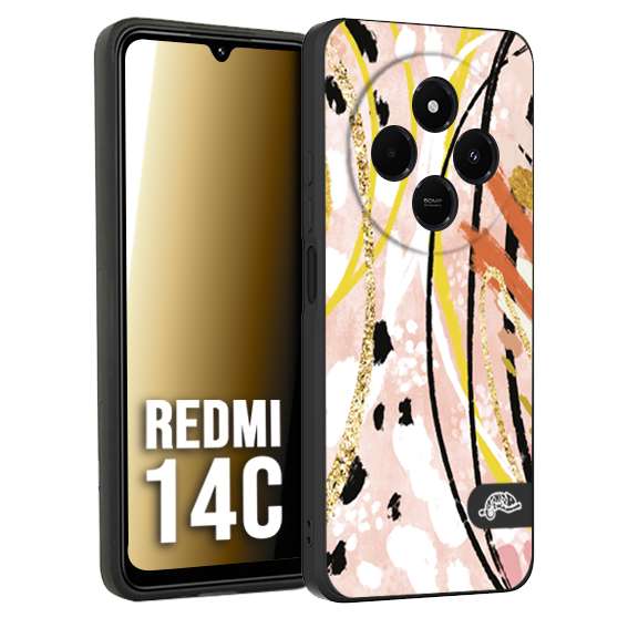CUSTOMIZZA - Custodia cover nera morbida in tpu compatibile per Xiaomi Redmi 14C fiori astratti donna zebrato leopardato fantasia dorata gialla rosa colorata