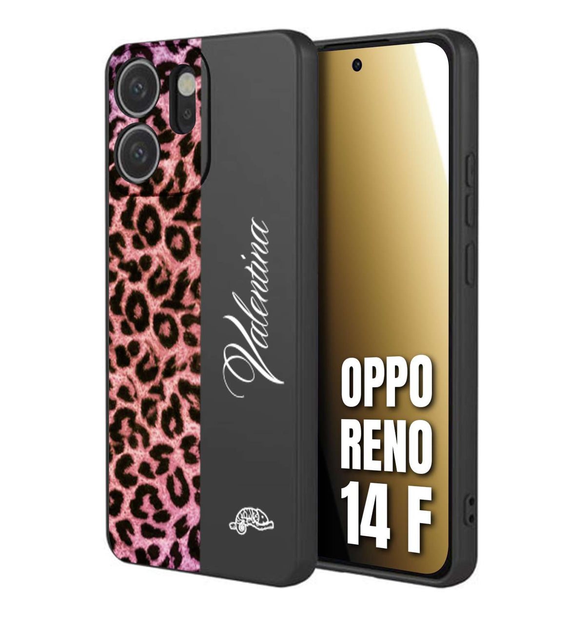 CUSTOMIZZA - Custodia cover nera morbida in tpu compatibile per Oppo Reno 14 F leopardato rosa fucsia personalizzata nome iniziali