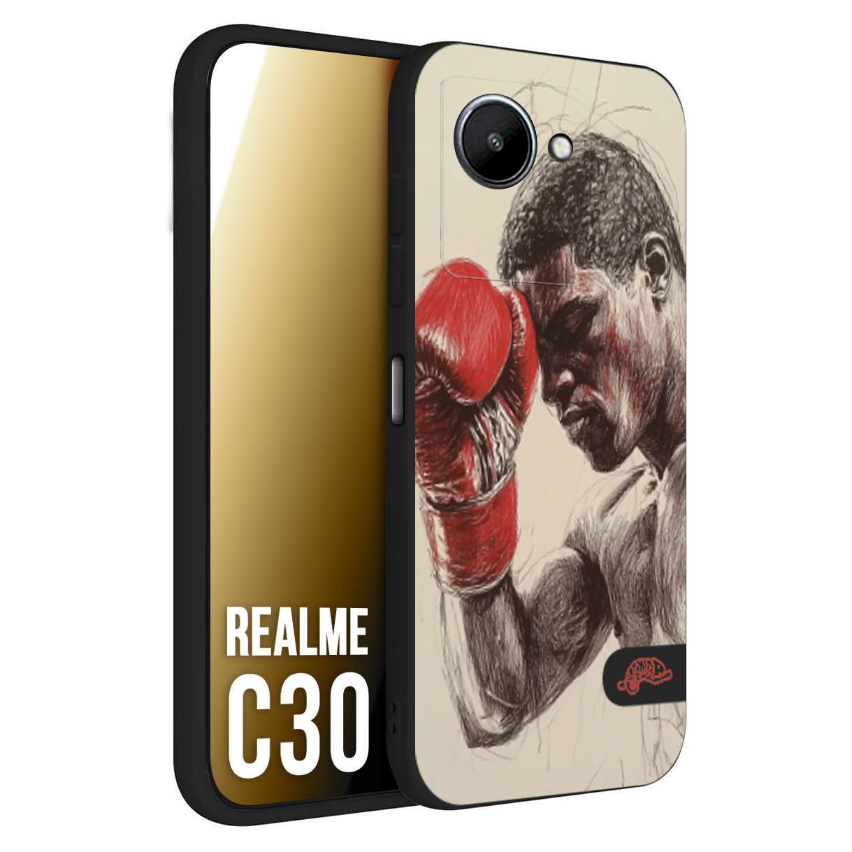 CUSTOMIZZA - Custodia cover nera morbida in tpu compatibile per Realme C30 pugilato pugili disegno tattoo guantoni boxer pesi massimi