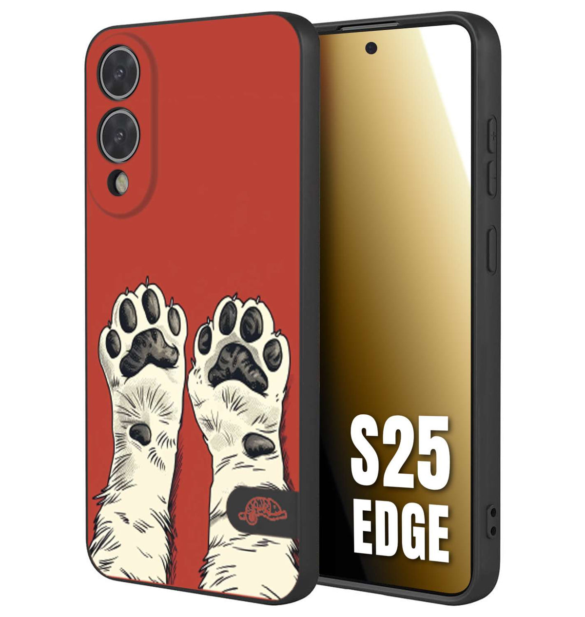 CUSTOMIZZA - Custodia cover nera morbida in tpu compatibile per Samsung S25 EDGE zampe di gatto cat paws rossa red disegnata fumetto cartoon