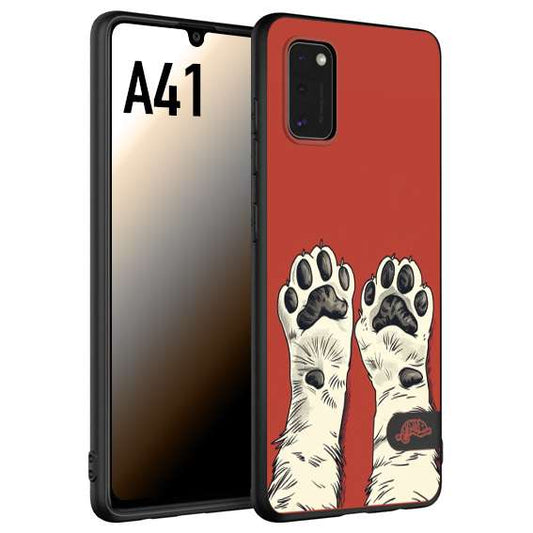 CUSTOMIZZA - Custodia cover nera morbida in tpu compatibile per Samsung A41 zampe di gatto cat paws rossa red disegnata fumetto cartoon