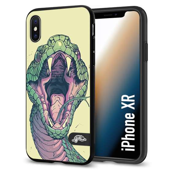 CUSTOMIZZA - Custodia cover nera morbida in tpu compatibile per iPhone Xr snake yellow green serpente tatuaggio tattoo disegnato a mano