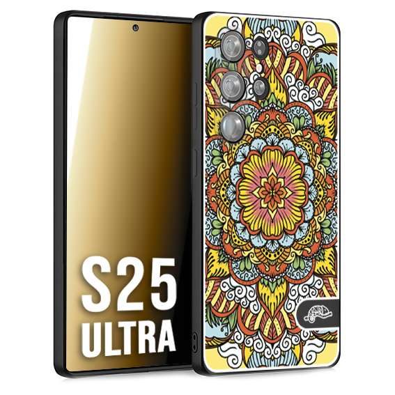 CUSTOMIZZA - Custodia cover nera morbida in tpu compatibile per Samsung S25 ULTRA mandala colorato fiore nuvole arancione