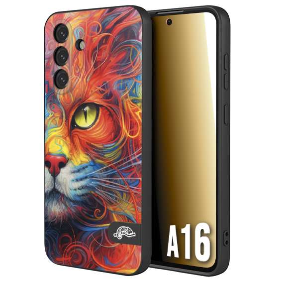 CUSTOMIZZA - Custodia cover nera morbida in tpu compatibile per Samsung A16 animali color cat gatto viso colori vibranti disegnato schizzo