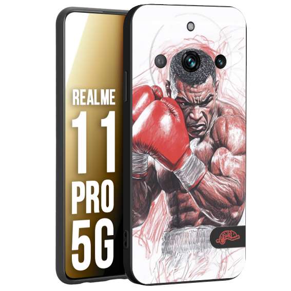 CUSTOMIZZA - Custodia cover nera morbida in tpu compatibile per Realme 11 PRO 5G pugilato pugili disegno tattoo guantoni boxer pesi massimi iron mike