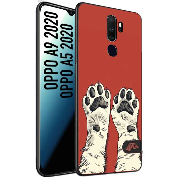 CUSTOMIZZA - Custodia cover nera morbida in tpu compatibile per Oppo A9 2020 - A5 2020 zampe di gatto cat paws rossa red disegnata fumetto cartoon