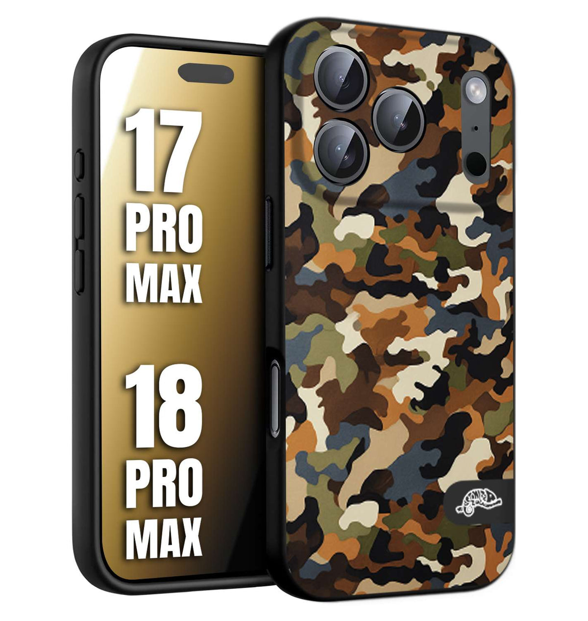 CUSTOMIZZA - Custodia cover nera morbida in tpu compatibile per iPhone 17 PRO MAX - 18 PRO MAX camouflage mimetico militare moderno blu marrone beige