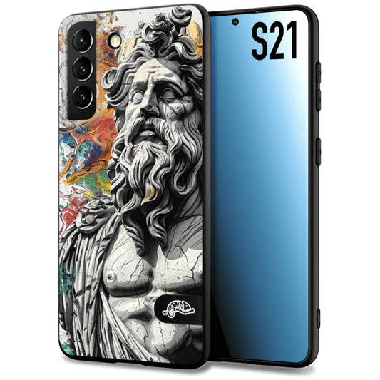 CUSTOMIZZA - Custodia cover nera morbida in tpu compatibile per Samsung S21 statua colorata moderna antico tattoo splash color