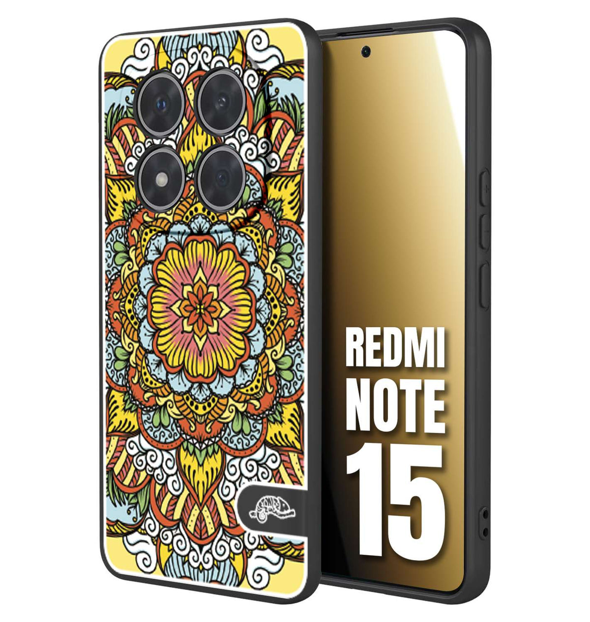 CUSTOMIZZA - Custodia cover nera morbida in tpu compatibile per Xiaomi Redmi Note 15 mandala colorato fiore nuvole arancione
