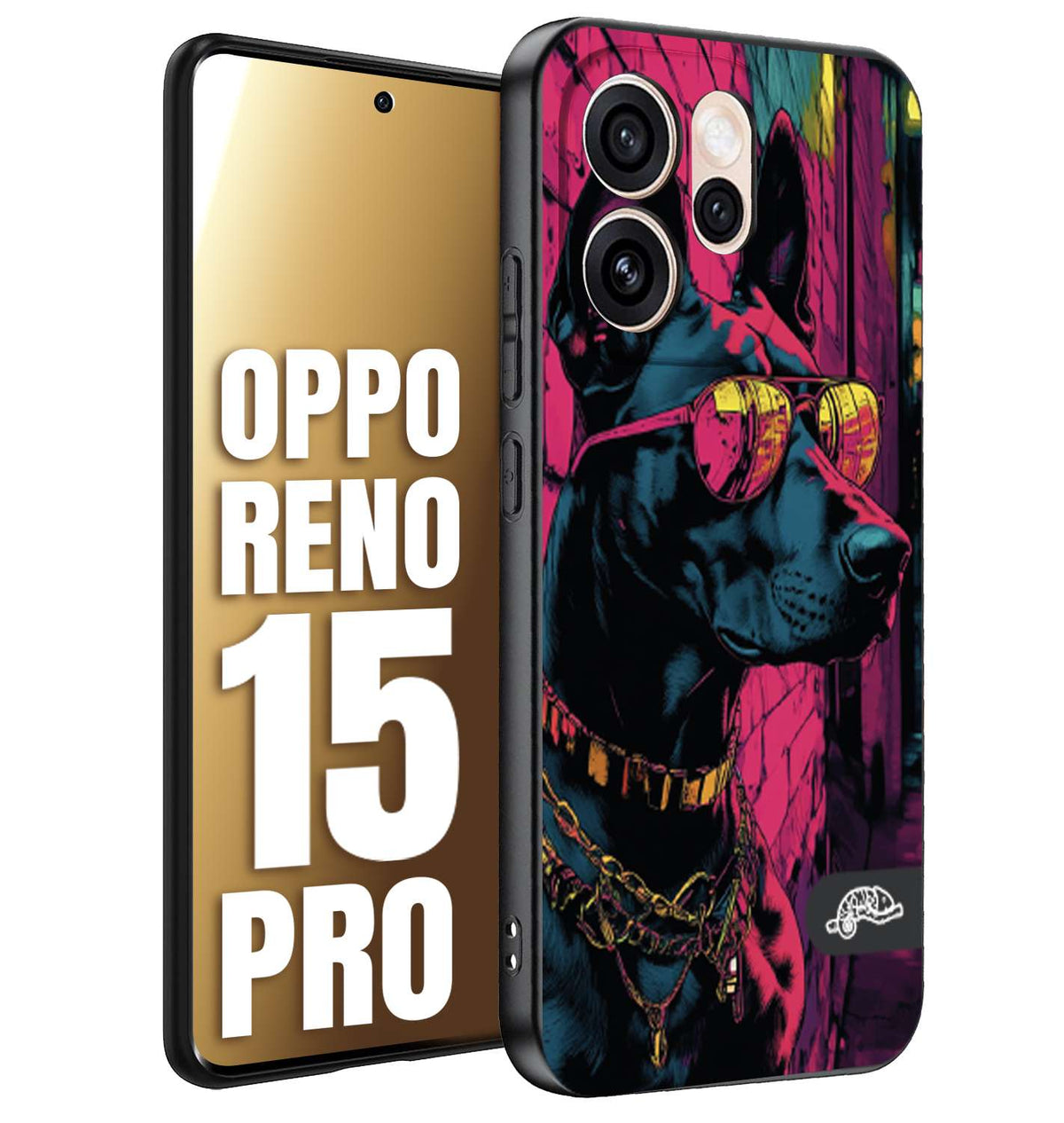 CUSTOMIZZA - Custodia cover nera morbida in tpu compatibile per Oppo Reno 15 PRO animali cyberpunk dobermann cane street dog fucsia blu
