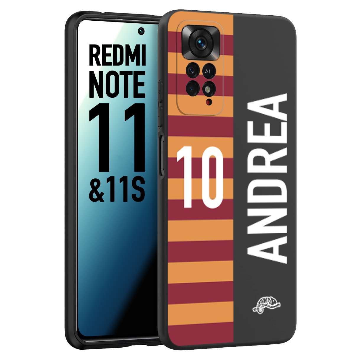 CUSTOMIZZA - Custodia cover nera morbida in tpu compatibile per Xiaomi Redmi Note 11 - Note 11S personalizzata calcio football nome e numero calciatori giallo rossi