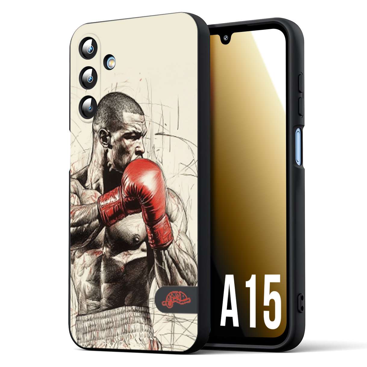 CUSTOMIZZA - Custodia cover nera morbida in tpu compatibile per Samsung A15 5G pugilato pugili disegno tattoo guantoni box sport ring