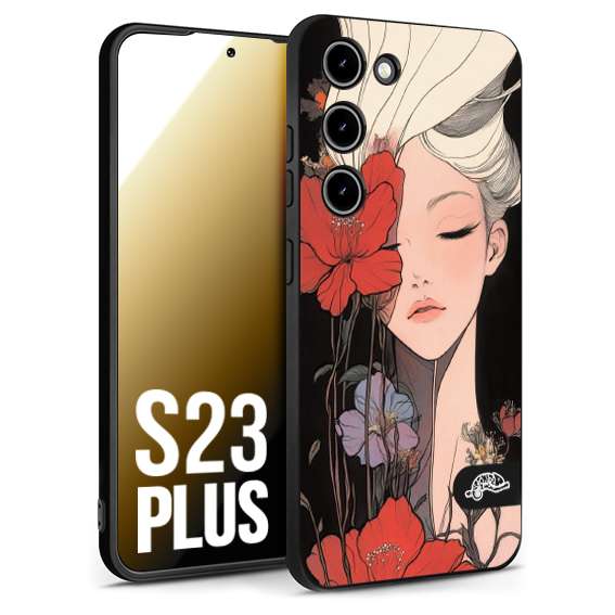 CUSTOMIZZA - Custodia cover nera morbida in tpu compatibile per Samsung S23 PLUS woman flower Fantasia Floreale Design Donna e Fiori, Retro Artistico