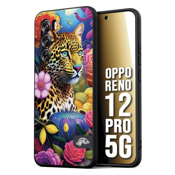 CUSTOMIZZA - Custodia cover nera morbida in tpu compatibile per Oppo Reno 12 PRO 5G astratti donna flower fantasia leopardo ghepardo animali colorati