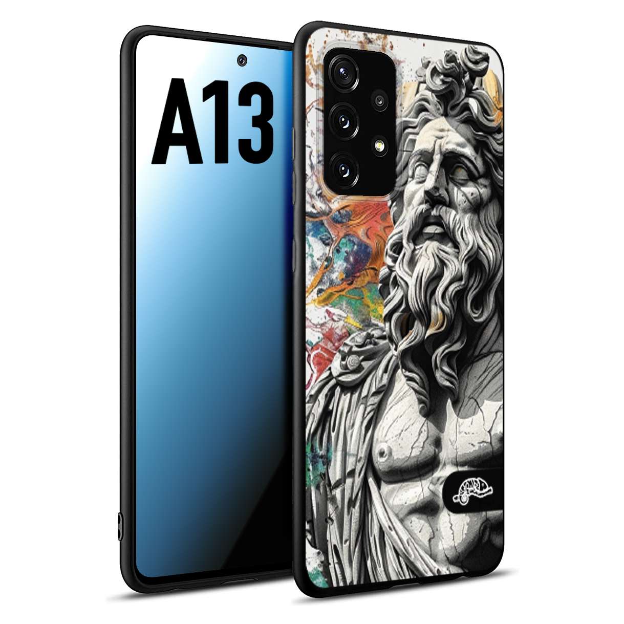 CUSTOMIZZA - Custodia cover nera morbida in tpu compatibile per Samsung A13 statua colorata moderna antico tattoo splash color