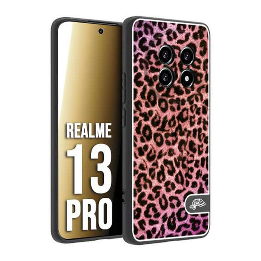 CUSTOMIZZA - Custodia cover nera morbida in tpu compatibile per Realme 13 PRO leopardato maculato donna rosa leopard