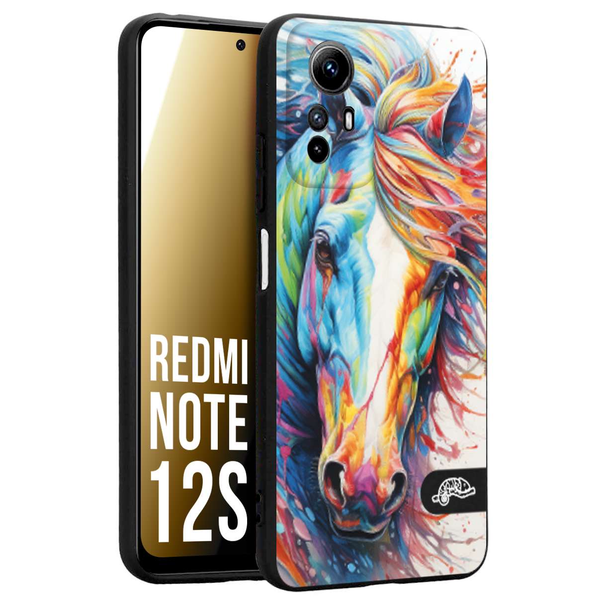 CUSTOMIZZA - Custodia cover nera morbida in tpu compatibile per Xiaomi Redmi Note 12S animali color cavallo horse viso colori vibranti disegnato schizzo