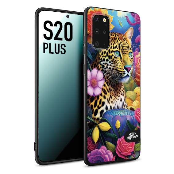 CUSTOMIZZA - Custodia cover nera morbida in tpu compatibile per Samsung S20 PLUS astratti donna flower fantasia leopardo ghepardo animali colorati