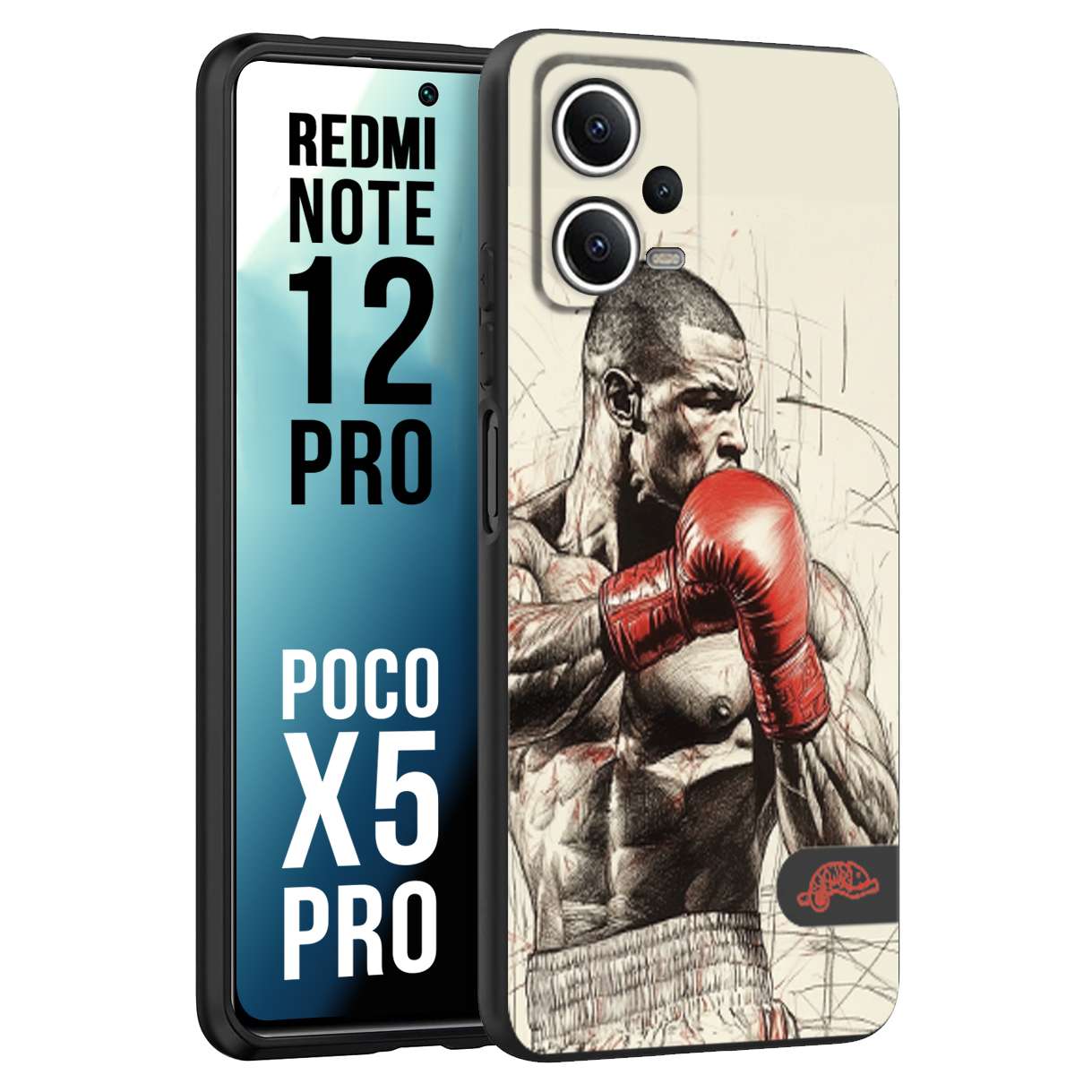 CUSTOMIZZA - Custodia cover nera morbida in tpu compatibile per Xiaomi Redmi Note 12 PRO - POCO X5 PRO pugilato pugili disegno tattoo guantoni box sport ring