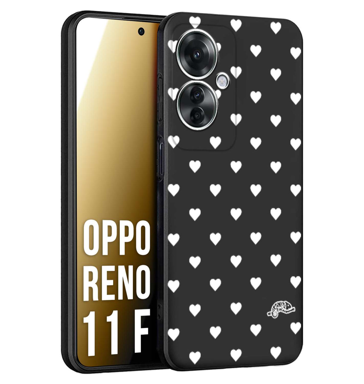 CUSTOMIZZA - Custodia cover nera morbida in tpu compatibile per Oppo Reno 11 F 5G cuori pois bianchi donna pin up vintage