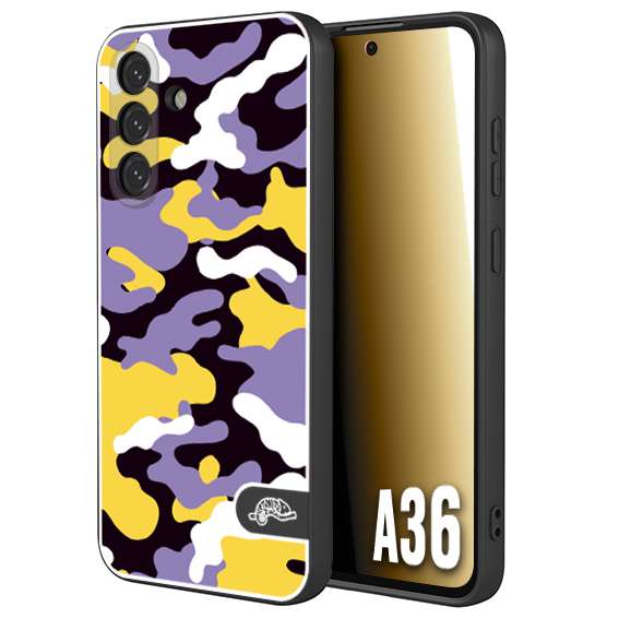 CUSTOMIZZA - Custodia cover nera morbida in tpu compatibile per Samsung A36 camouflage mimetico militare viola lilla giallo