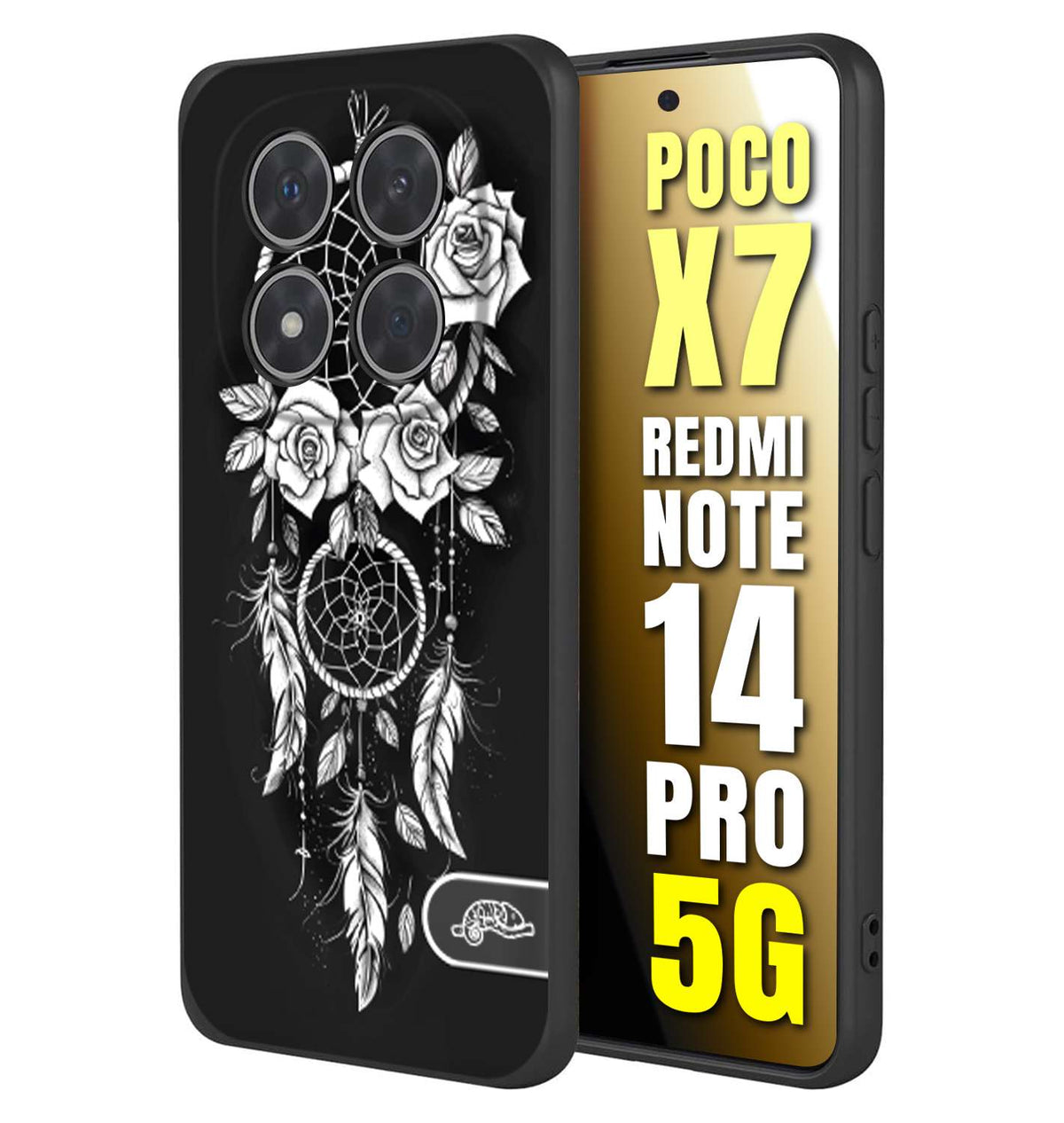 CUSTOMIZZA - Custodia cover nera morbida in tpu compatibile per Xiaomi Redmi Note 14 PRO 5G acchiappasogni dreamcatcher black and white bianco a rilievo disegnato tattoo tatuaggio