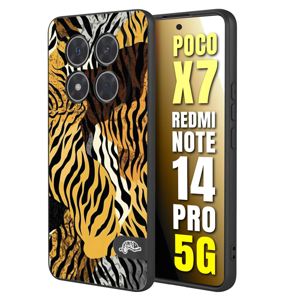 CUSTOMIZZA - Custodia cover nera morbida in tpu compatibile per Xiaomi Redmi Note 14 PRO 5G leopardato tigrato tiger colorata donna fashion estate