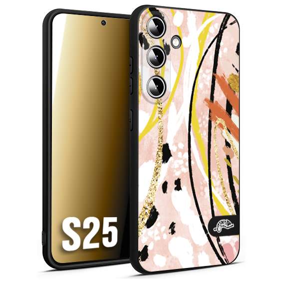 CUSTOMIZZA - Custodia cover nera morbida in tpu compatibile per Samsung S25 fiori astratti donna zebrato leopardato fantasia dorata gialla rosa colorata