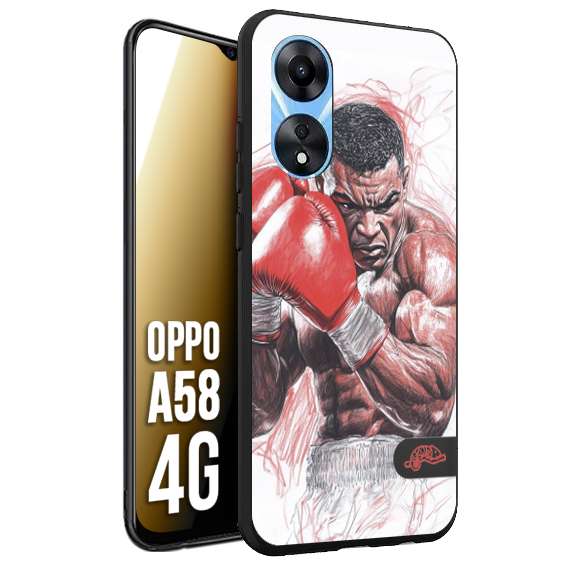 CUSTOMIZZA - Custodia cover nera morbida in tpu compatibile per Oppo A58 4G pugilato pugili disegno tattoo guantoni boxer pesi massimi iron mike