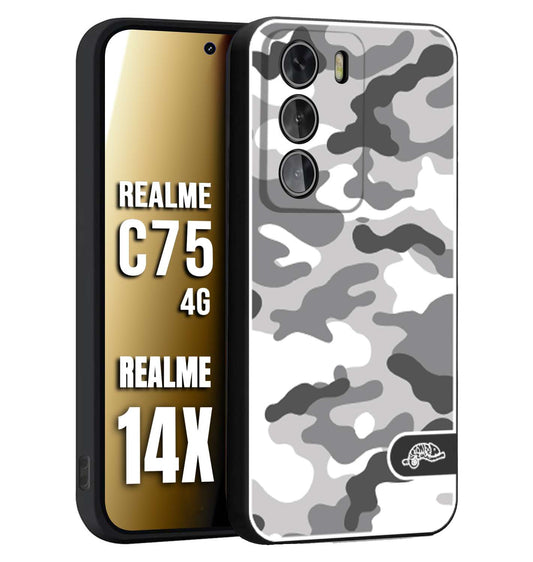 CUSTOMIZZA - Custodia cover nera morbida in tpu compatibile per Realme 14X - C75 4G camouflage mimetico militare bianco white