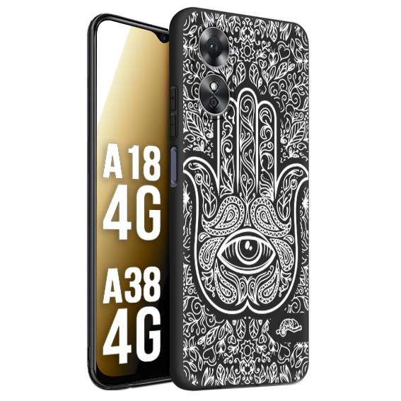 CUSTOMIZZA - Custodia cover nera morbida in tpu compatibile per Oppo A18 4G - A38 4G mano di fatima effetto rilievo mandala donna