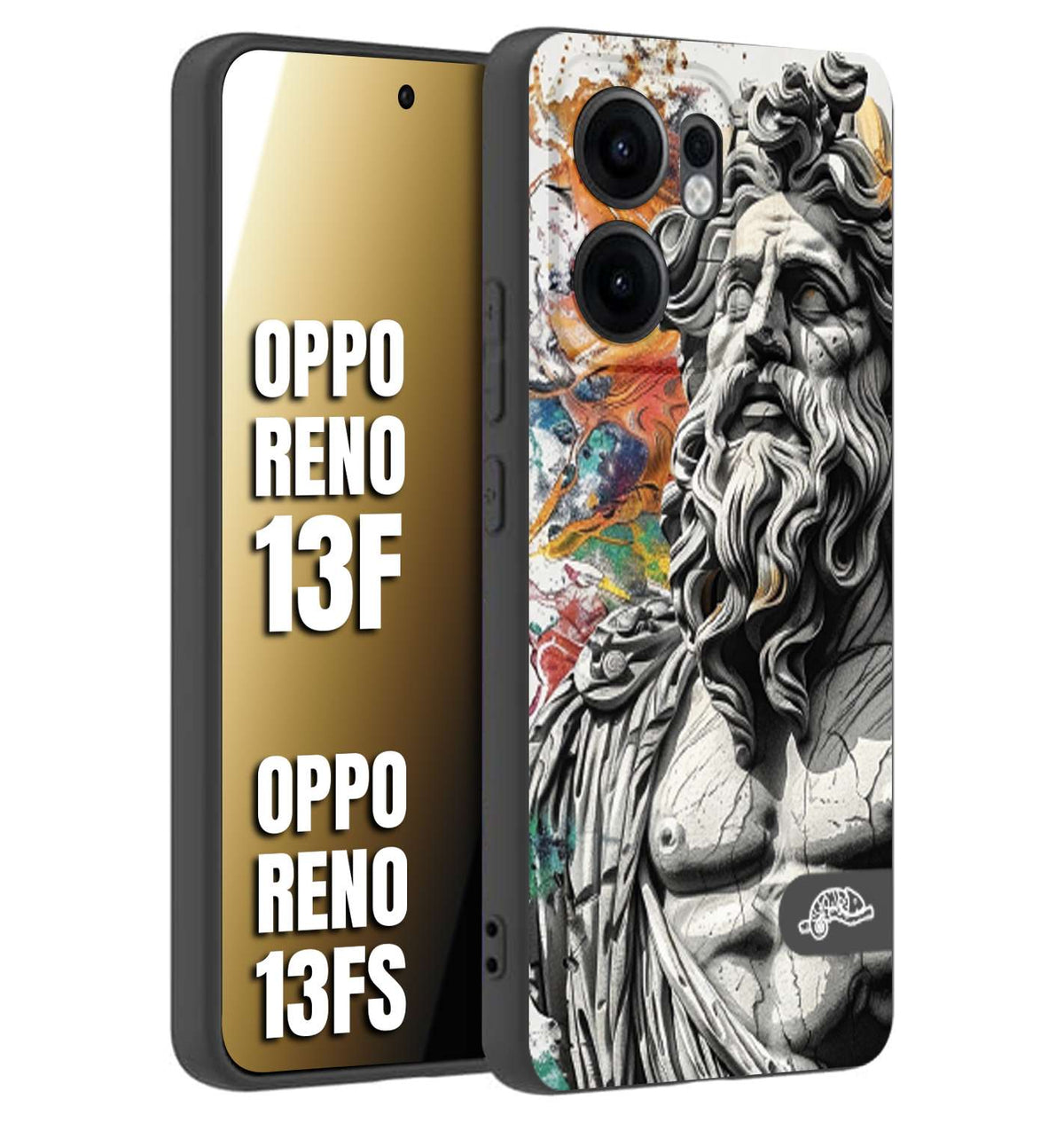 CUSTOMIZZA - Custodia cover nera morbida in tpu compatibile per Oppo Reno 13 F statua colorata moderna antico tattoo splash color