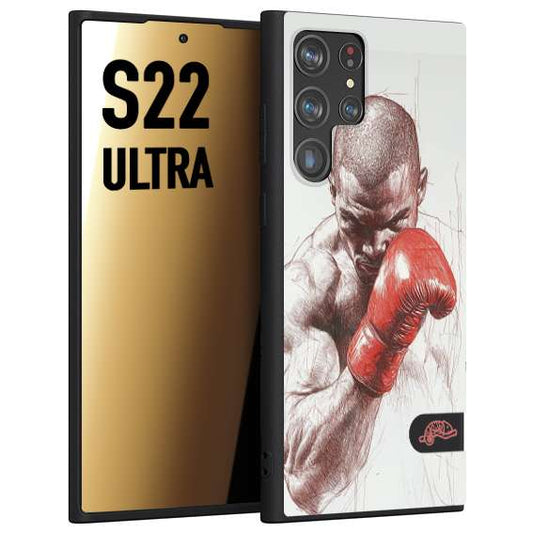 CUSTOMIZZA - Custodia cover nera morbida in tpu compatibile per Samsung S22 ULTRA pugilato pugili disegno tattoo guantoni box sport primo piano