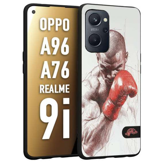 CUSTOMIZZA - Custodia cover nera morbida in tpu compatibile per Realme 9i - A96 - A76 pugilato pugili disegno tattoo guantoni box sport primo piano