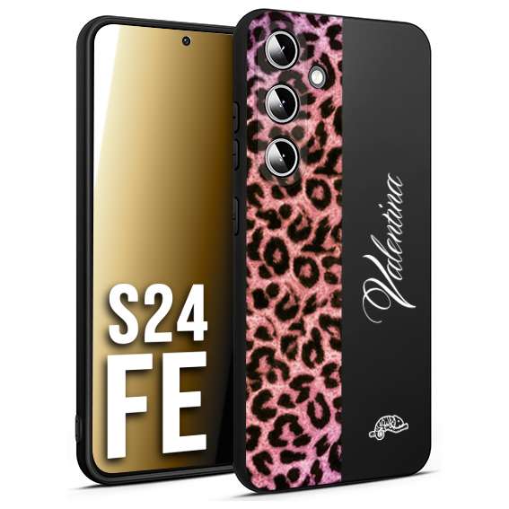 CUSTOMIZZA - Custodia cover nera morbida in tpu compatibile per Samsung S24 FE leopardato rosa fucsia personalizzata nome iniziali