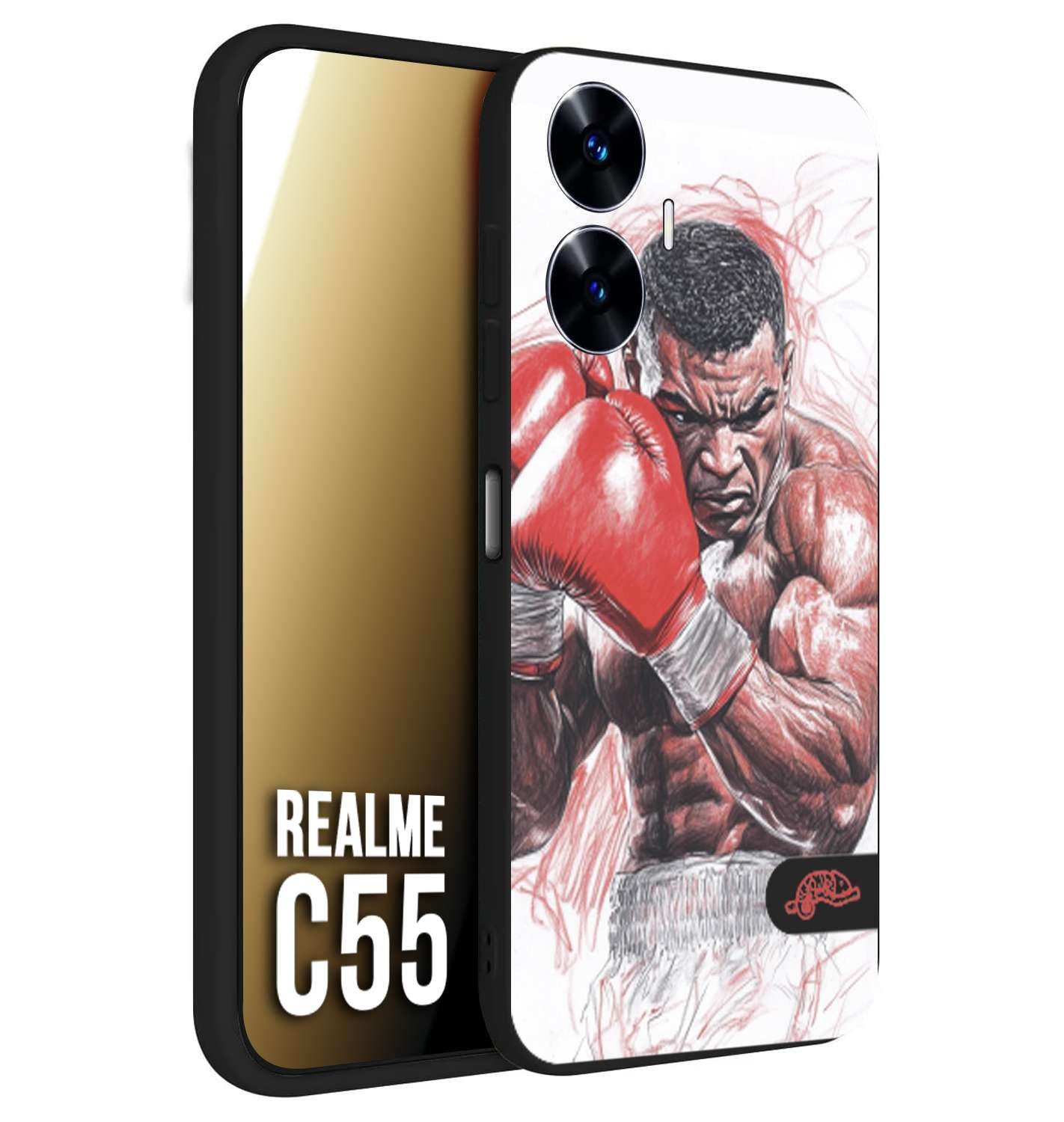 CUSTOMIZZA - Custodia cover nera morbida in tpu compatibile per Oppo C55 pugilato pugili disegno tattoo guantoni boxer pesi massimi iron mike
