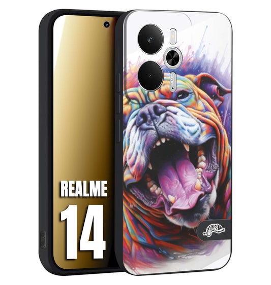 CUSTOMIZZA - Custodia cover nera morbida in tpu compatibile per Realme 14 5G animali color bulldog cane dog colori vibranti disegnato schizzo