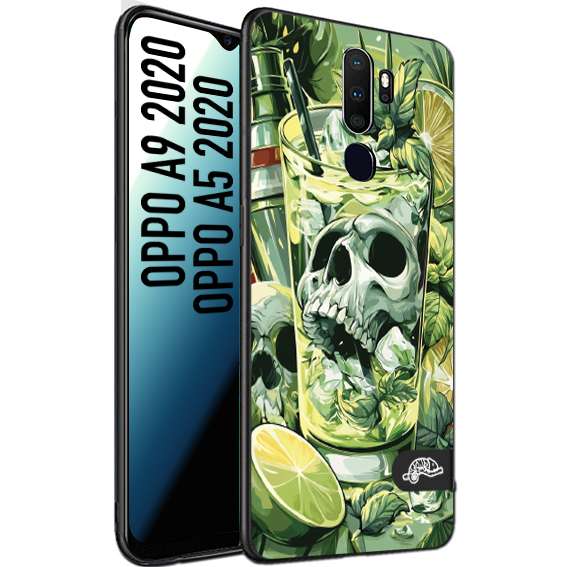 CUSTOMIZZA - Custodia cover nera morbida in tpu compatibile per Oppo A9 2020 - A5 2020 Mojito cocktail teschio illustrazione drink lime menta ghiacci tropicale street art