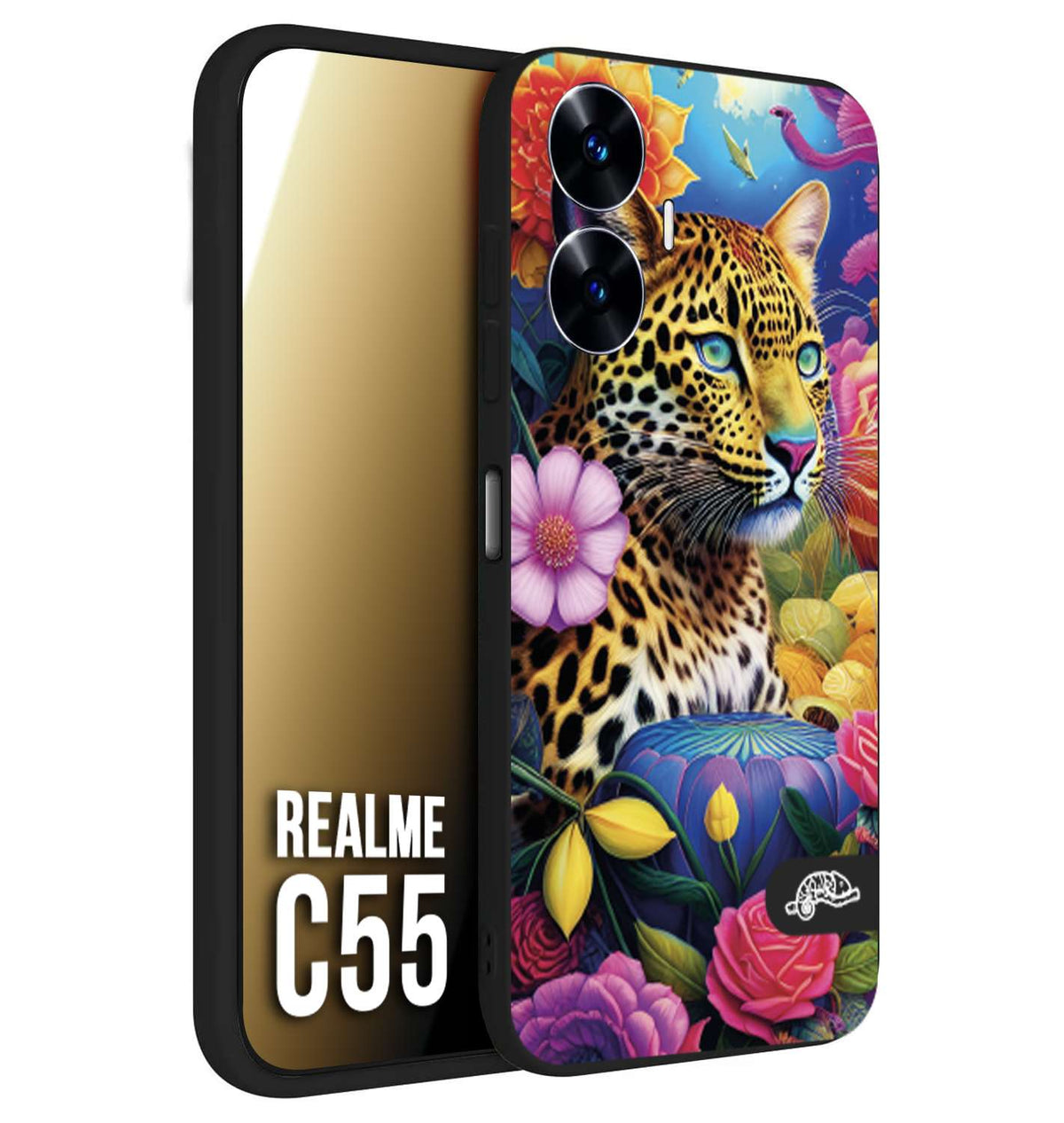 CUSTOMIZZA - Custodia cover nera morbida in tpu compatibile per Realme C55 astratti donna flower fantasia leopardo ghepardo animali colorati