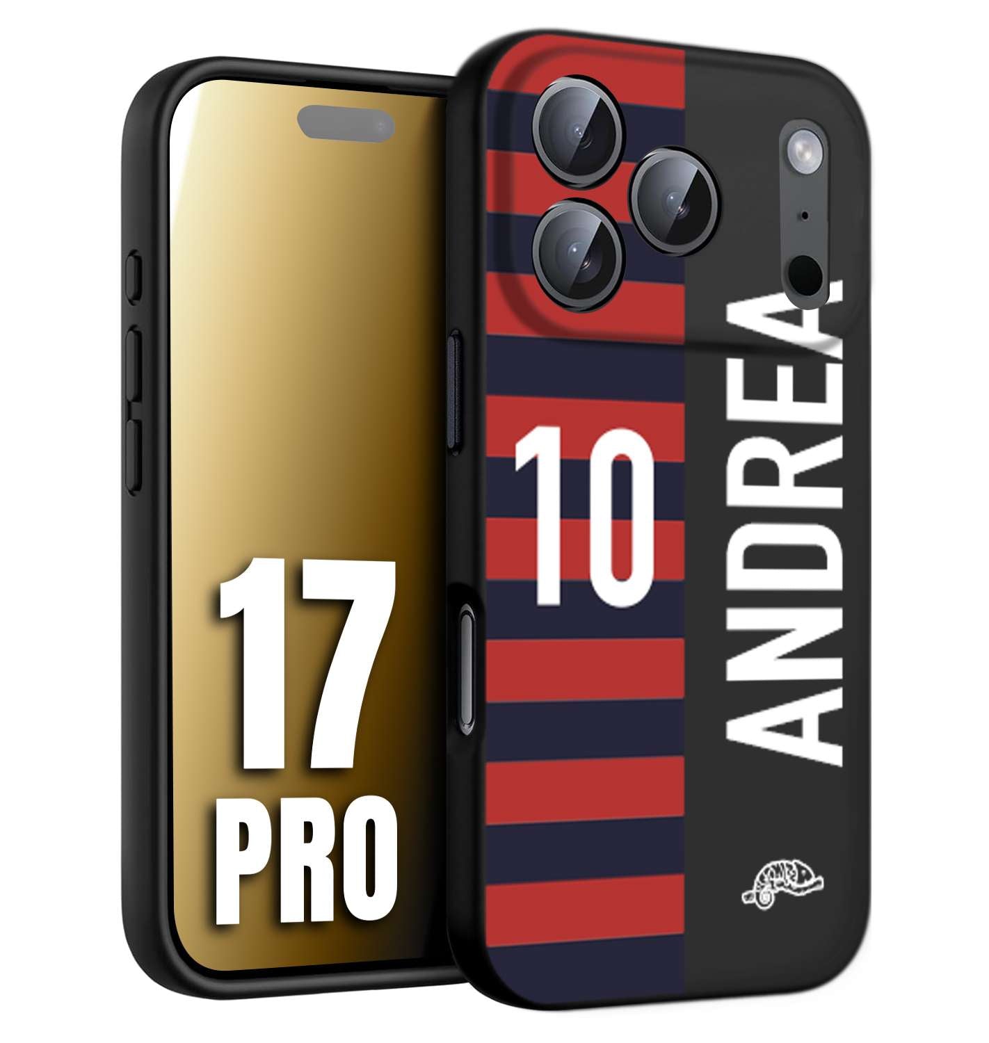 CUSTOMIZZA - Custodia cover nera morbida in tpu compatibile per iPhone 17 PRO personalizzata calcio football nome e numero calciatori rossoblu