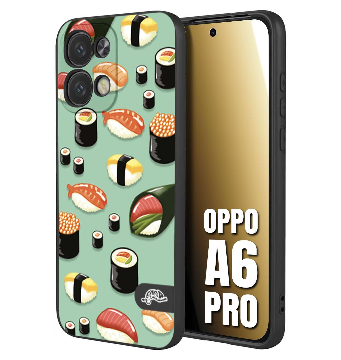 CUSTOMIZZA - Custodia cover nera morbida in tpu compatibile per Oppo A6 PRO sushi disegni giapponese nighiri acquamarina verde